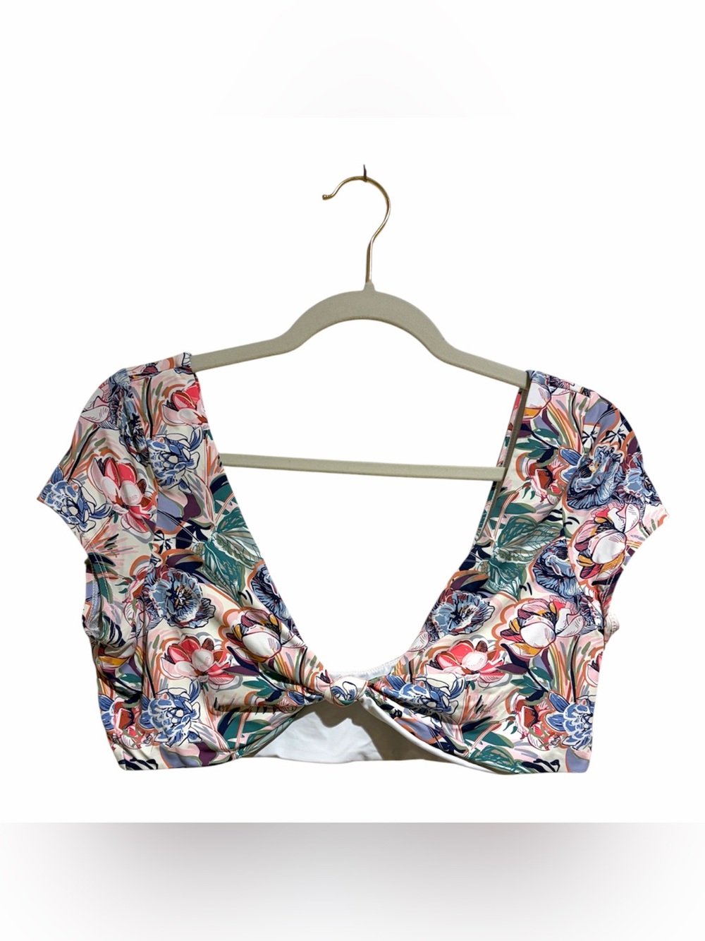 Dippin' Daisy's Vision Cap Sleeve Knot Front Bikini Swim Top Floral Size XL
